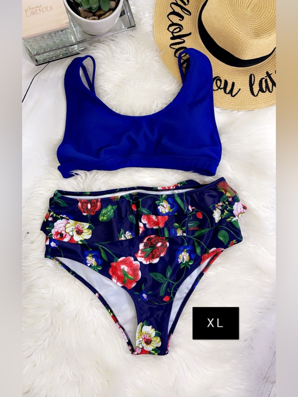 Navy & Royal Blue Floral Two-Piece Swim Set